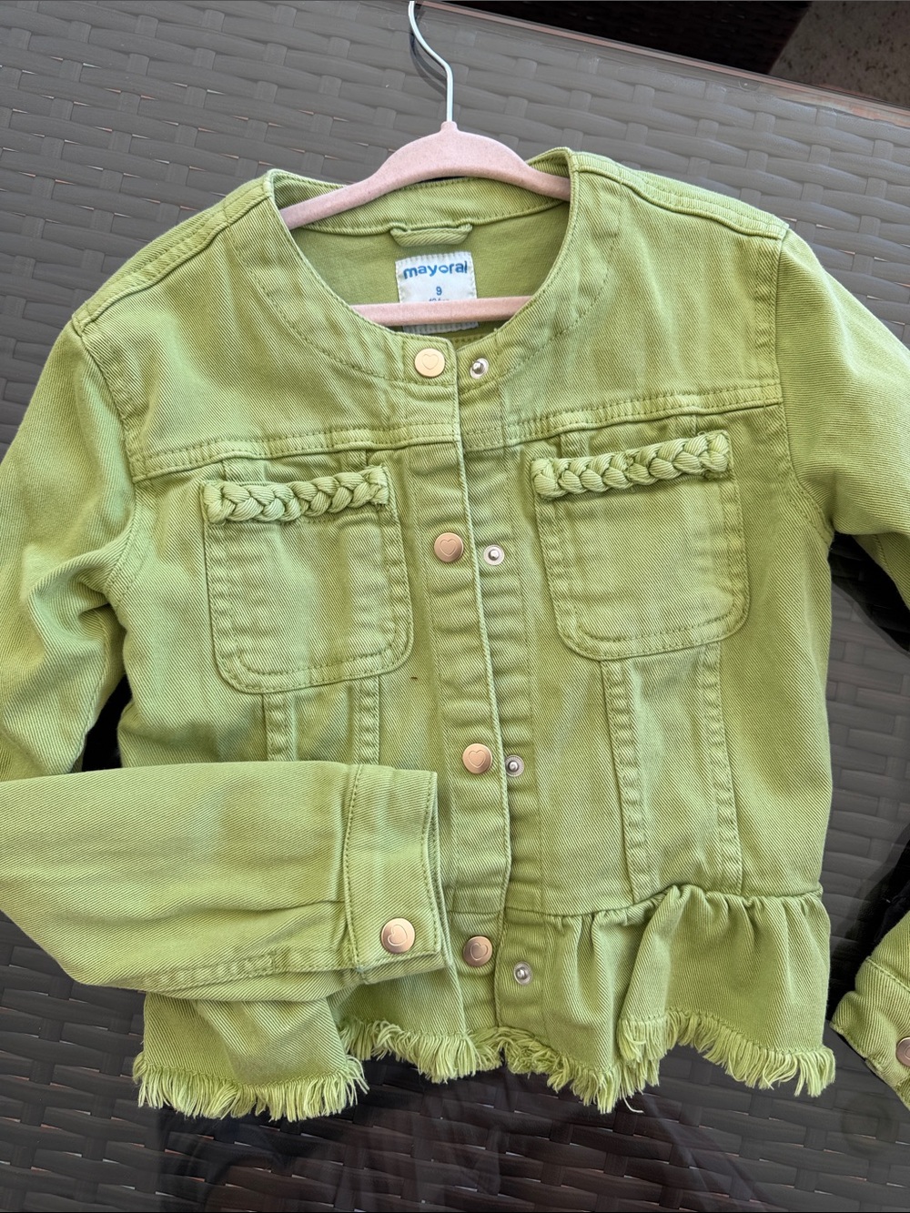 Mayoral Lime Green Braided-Pocket Jean Jacket